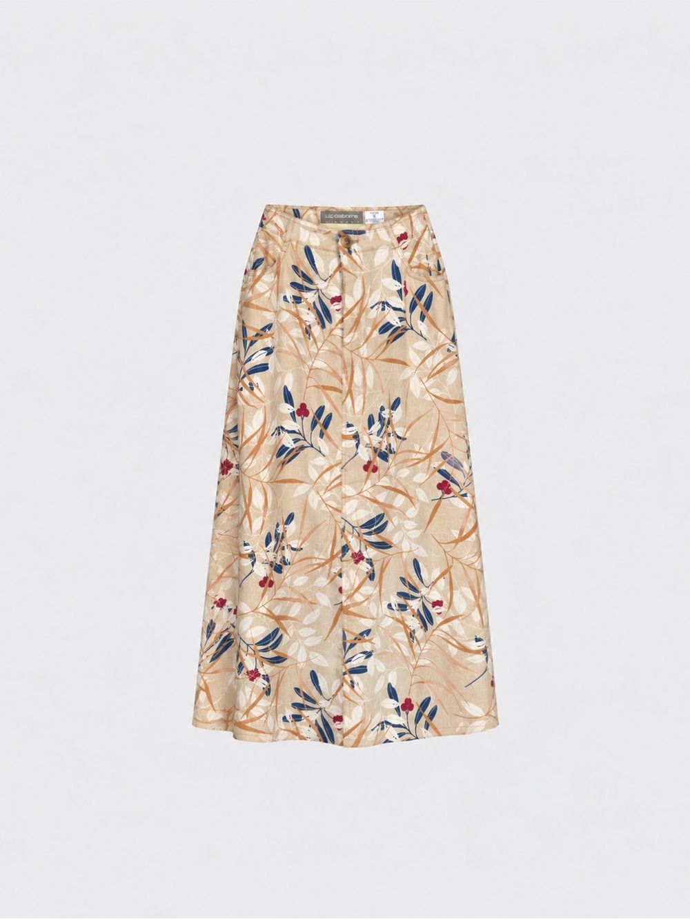 Liz Claiborne Beige Floral Maxi Skirt with Blue and Red Accents